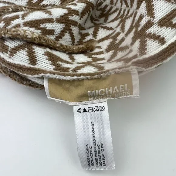 Michael Kors MK Repeat Logo Knitted Beanie Hat, Camel /Cream, One Size - Picture 5 of 5